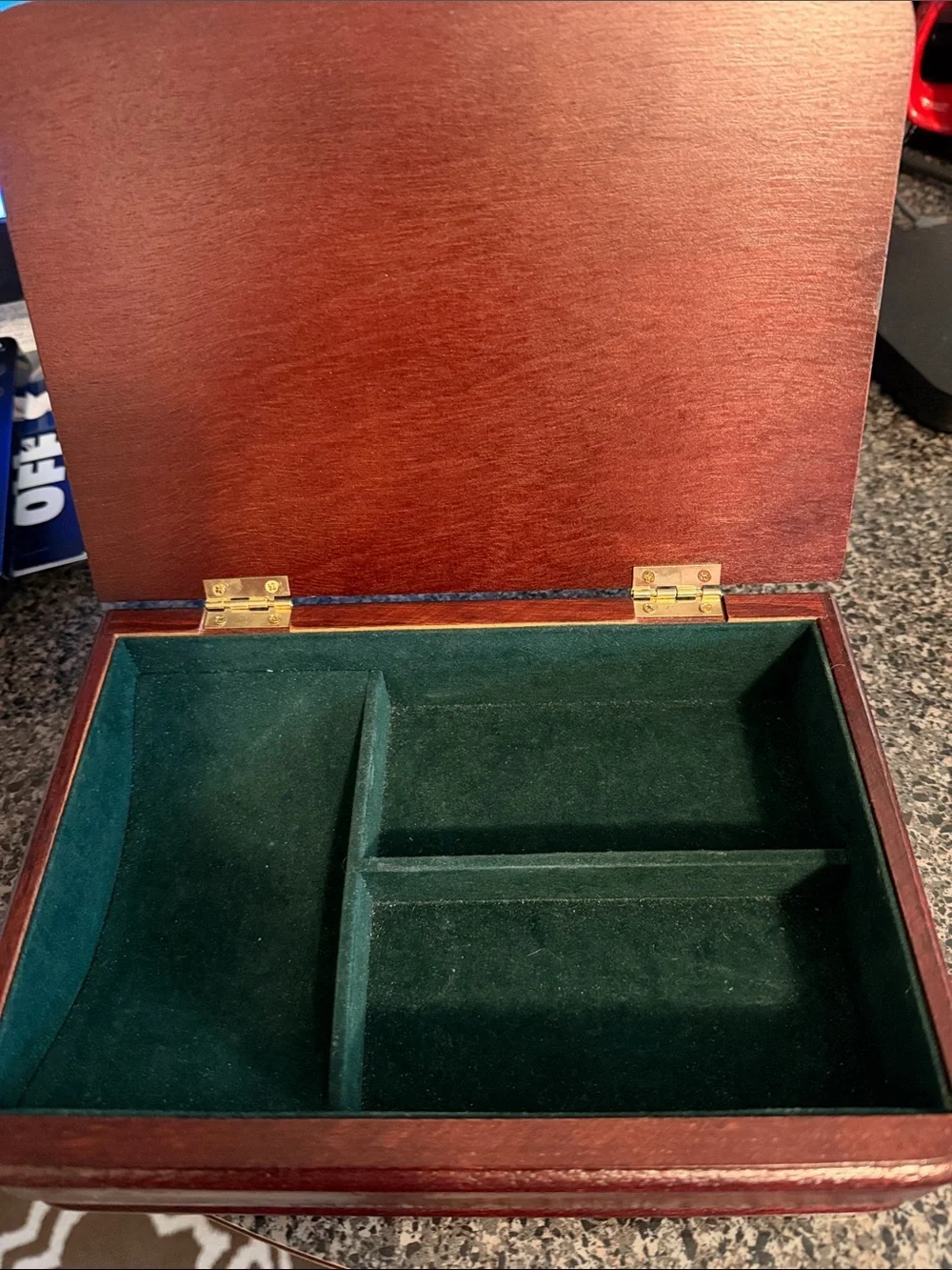 Classic Wooden Jewelry Organizer Box with Deep Green Velvet Lining
